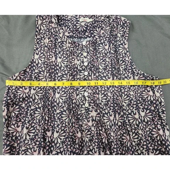 Faherty Womens Linen Blend Floral Pintuck Sleeveless Shift Dress Navy Pink L - Picture 6 of 7